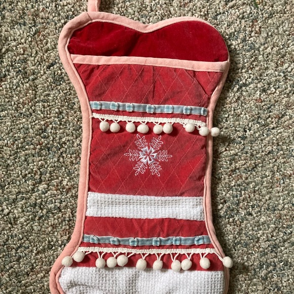Other - CHRISTMAS STOCKING Dog Bone Shaped Velour Mauve Blue White Red